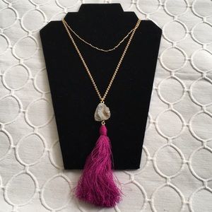 Panacea deep fusia tassel drop statement necklace!